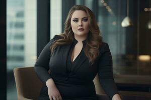 Stylish plus-size woman manager in a professional outfit AI Generative photo