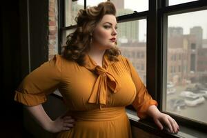 Stylish plus-size woman manager in a professional outfit AI Generative photo