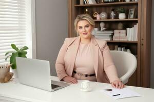 Stylish plus-size woman manager in a professional outfit AI Generative photo