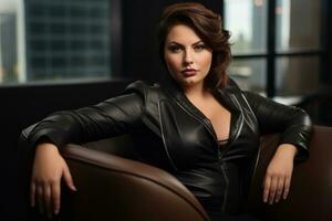 Stylish plus-size woman manager in a professional outfit AI Generative photo