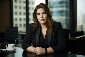 Stylish plus-size woman manager in a professional outfit AI Generative photo