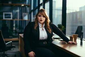 Stylish plus-size woman manager in a professional outfit AI Generative photo