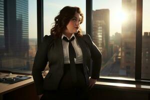 Stylish plus-size woman manager in a professional outfit AI Generative photo