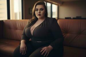 Stylish plus-size woman manager in a professional outfit AI Generative photo