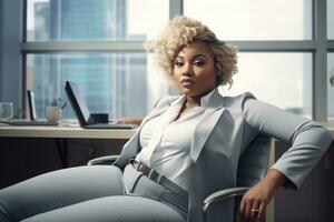 Stylish plus-size woman manager in a professional outfit AI Generative photo