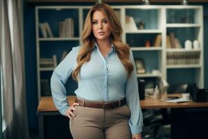 Stylish plus-size woman manager in a professional outfit AI Generative photo