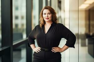 Stylish plus-size woman manager in a professional outfit AI Generative photo