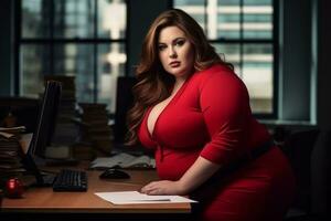 Stylish plus-size woman manager in a professional outfit AI Generative photo