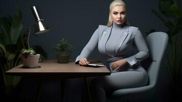 Stylish plus-size woman manager in a professional outfit AI Generative photo