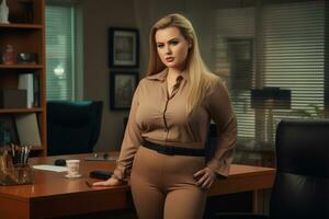 Stylish plus-size woman manager in a professional outfit AI Generative photo