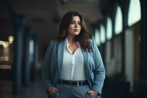 Stylish plus-size woman manager in a professional outfit AI Generative photo