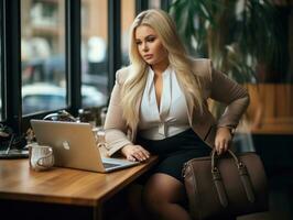 Stylish plus-size woman manager in a professional outfit AI Generative photo