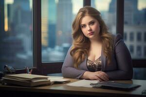 Stylish plus-size woman manager in a professional outfit AI Generative photo