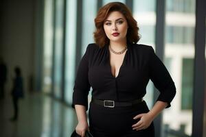 Stylish plus-size woman manager in a professional outfit AI Generative photo