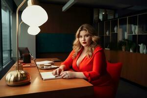 Stylish plus-size woman manager in a professional outfit AI Generative photo