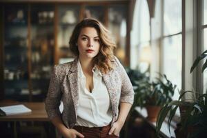 Stylish plus-size woman manager in a professional outfit AI Generative photo
