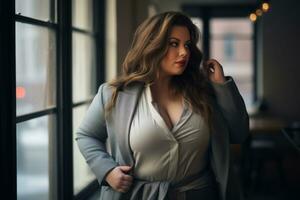 Stylish plus-size woman manager in a professional outfit AI Generative photo