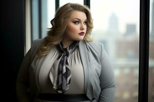 Stylish plus-size woman manager in a professional outfit AI Generative photo