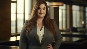 Stylish plus-size woman manager in a professional outfit AI Generative photo