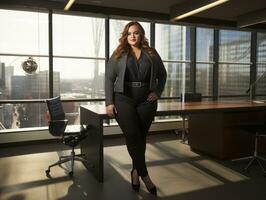 Stylish plus-size woman manager in a professional outfit AI Generative photo