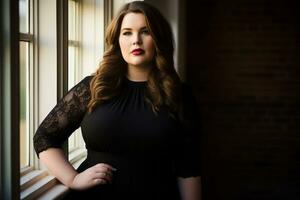 Stylish plus-size woman manager in a professional outfit AI Generative photo