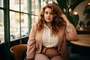 Stylish plus-size woman manager in a professional outfit AI Generative photo