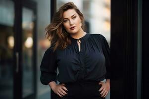 Stylish plus-size woman manager in a professional outfit AI Generative photo