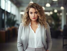 Stylish plus-size woman manager in a professional outfit AI Generative photo