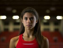 dinámica fotografía de hembra atleta ai generativo foto