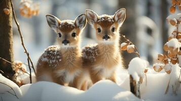 dos adorable adular ciervo en el invernal desierto. generativo ai. foto