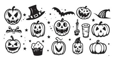 Halloween symbols set sketch hand drawn in comic style .Vector illustration Holiday of the dead vector