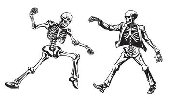 Two Skeletons dancing sketch hand drawn Vector illustration