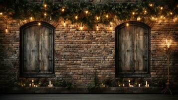 Christmas background with brick wall photo