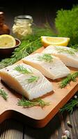 Halibut. Firm, white meat with a sweet, delicate flavor photo