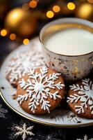 Christmas cookies. Delicious treats, festive decorations, and a cup of cocoa photo