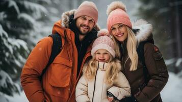 padres y niños trineo abajo Nevado colina juntos foto