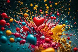 colorful paint splashes and a heart. AI-Generated photo