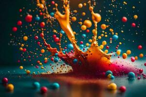 colorful paint splashes on a dark background. AI-Generated photo