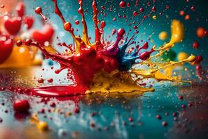 colorful paint splashes on a dark background. AI-Generated photo