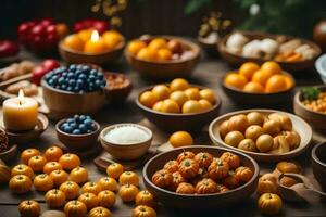 a table with many different types of fruits and vegetables. AI-Generated photo