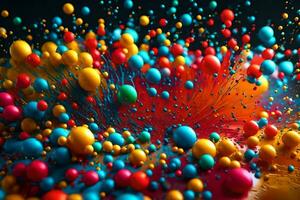 colorful bubbles and paint are flying around in the air. AI-Generated photo