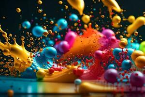 colorful paint splashes on a black background. AI-Generated photo