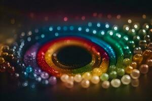 a rainbow colored circle with many beads. AI-Generated photo
