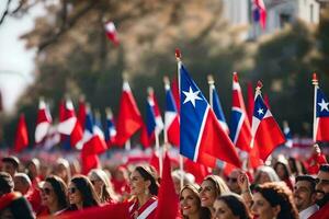 a group of people holding chilean flags. AI-Generated photo