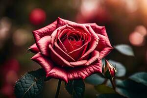 romantic mood concept.Beautiful red rose in hand on white