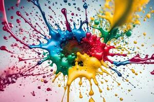 colorful paint splashes on a white background. AI-Generated photo