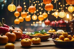 a table with various fruits and vegetables. AI-Generated photo