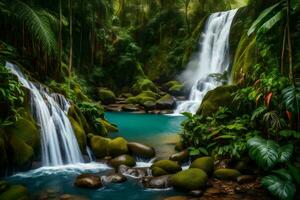 waterfall in the jungle. AI-Generated photo