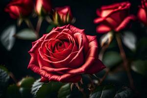 red roses on a dark background. AI-Generated photo