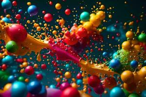 colorful paint splashes and bubbles on a black background. AI-Generated photo